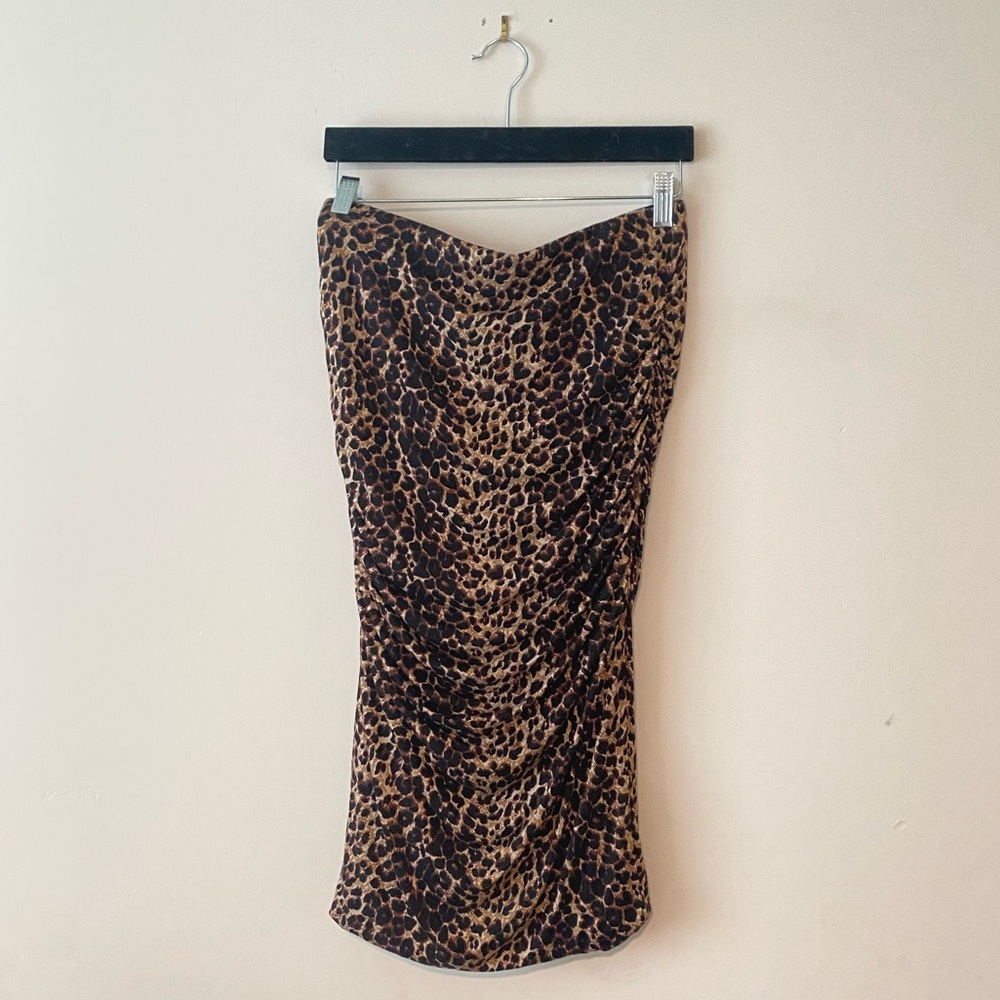 Olivia Moon Ruched Cheetah Print High-Waisted Skirt SZ Small